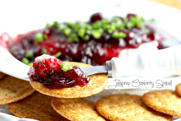 You and your guests will love Jalapeno Cranberry Spread. Quick and easy recipe and a perfect appetizer for holiday entertaining or Super Bowl watching with friends.