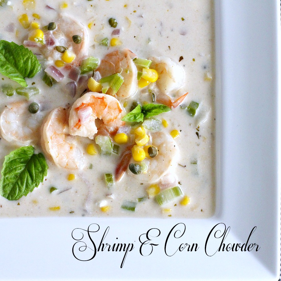 Easy recipe for Shrimp and Corn Chowder brimming with crisp corn, celery, bell pepper and onion in a delicious creamy broth.