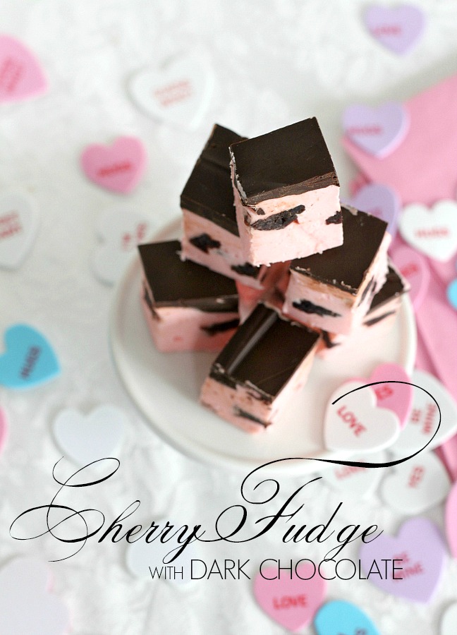 Cherry Fudge with Dark Chocolate is decadent with bits of dried cherries and topped with dark chocolate. Something this amazing should be difficult to make but not so with this easy recipe. Make a batch for someone you want to impress this Valentine's Day.