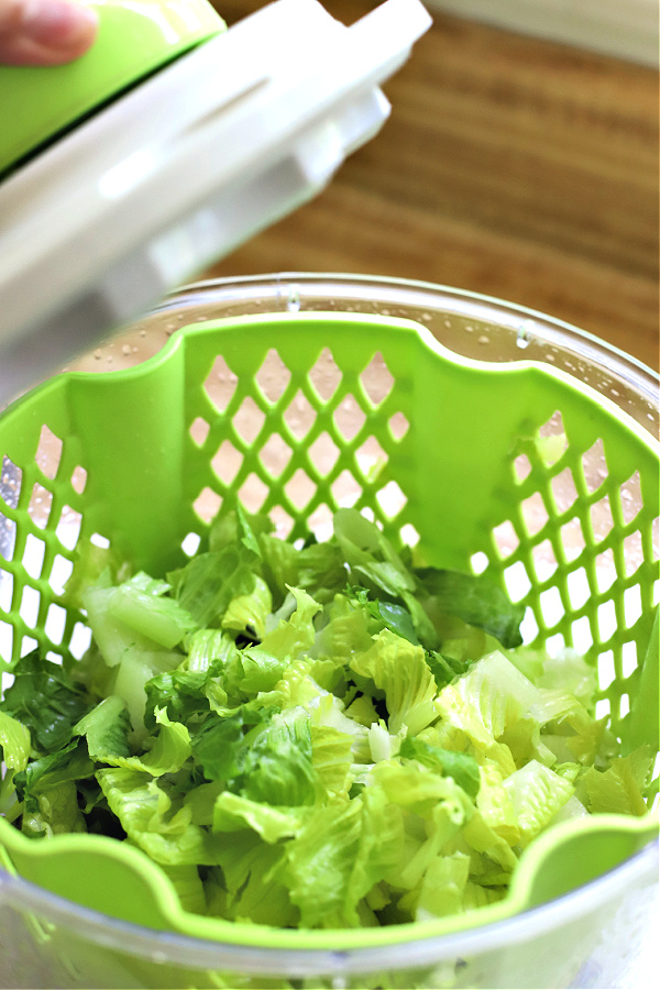 washing romaine lettuce for chicken pineapple mango Asian salad