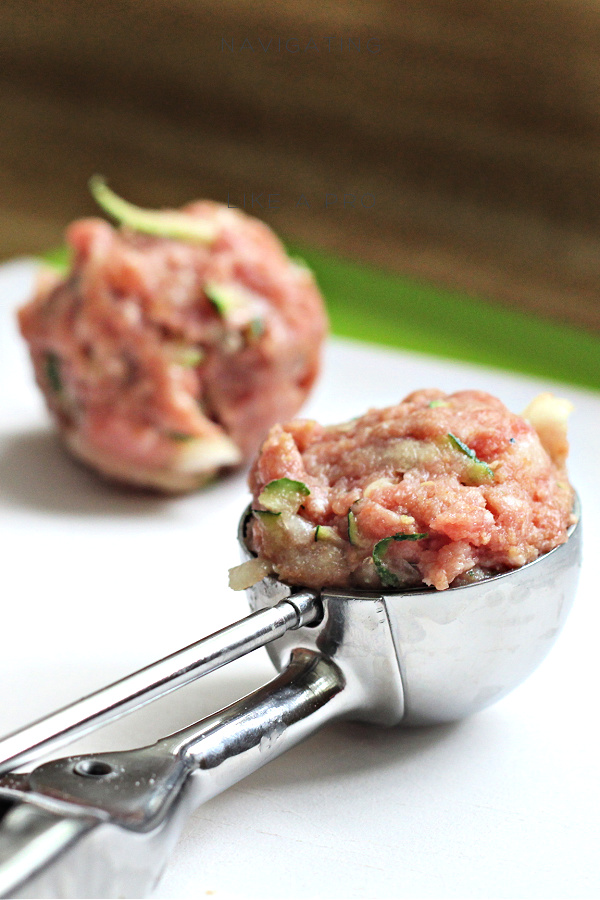 Scooping and shaping zucchini meatballs