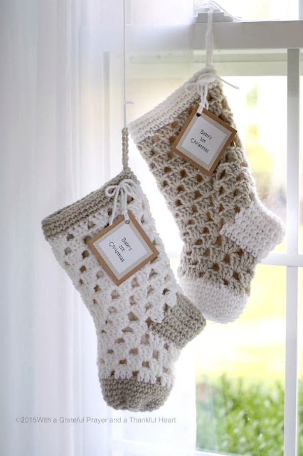 Sweet pattern for 1st Christmas crochet baby stocking www.lorrainedhebler.com 