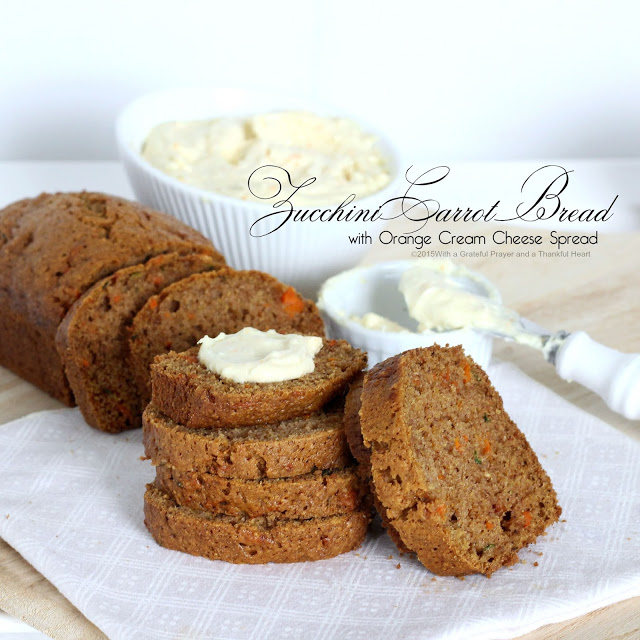 Easy quick bread recipe for Zucchini Carrot Bread with Orange Cream Cheese Spread