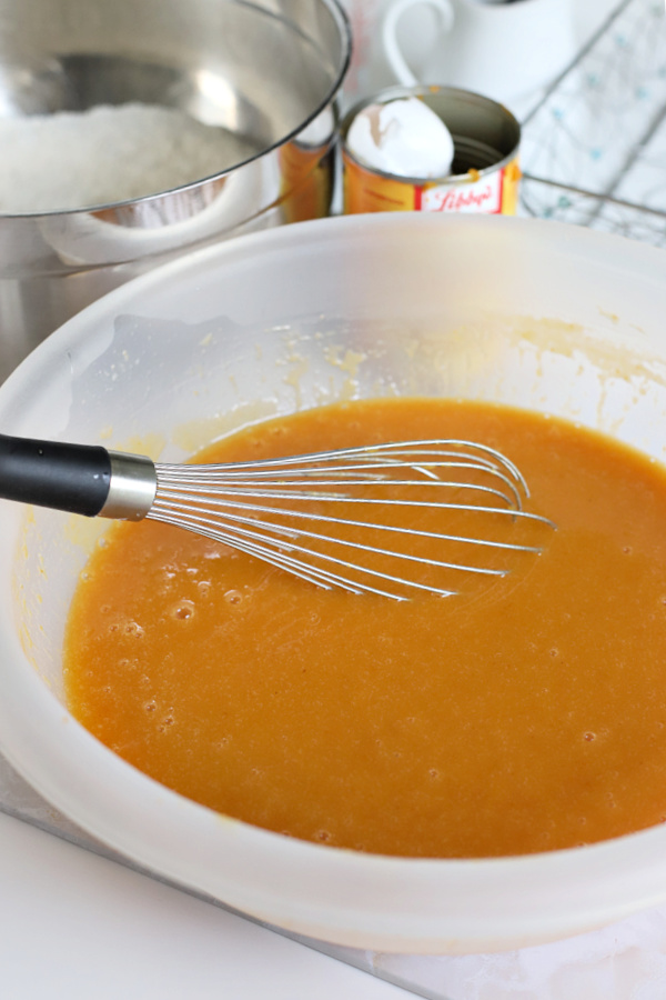 Wet ingredients for pumpkin bread