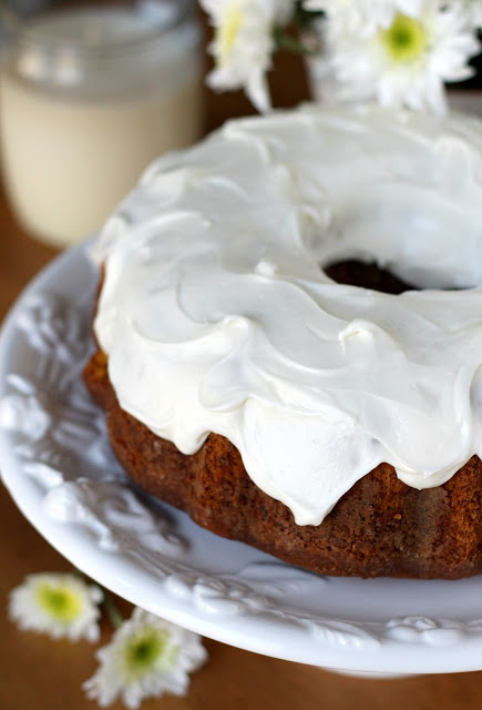 Easy bundt cake recipe for Sweet Potato Pound Cake with cream cheese frosting.