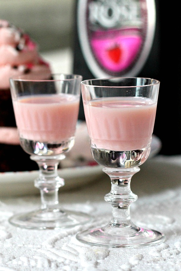 Tequila Rose Strawberry Cream Frosting is a pretty-in-pink Valentine's Day dessert and a snap to make.  Bake up a batch of brownies or cupcakes, pipe on the frosting; sprinkle with jimmies then share with the love of your life!