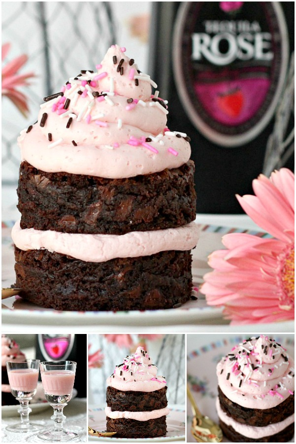 Tequila Rose Strawberry Cream Frosting is a pretty-in-pink Valentine's Day dessert and a snap to make.  Bake up a batch of brownies or cupcakes, pipe on the frosting; sprinkle with jimmies then share with the love of your life!