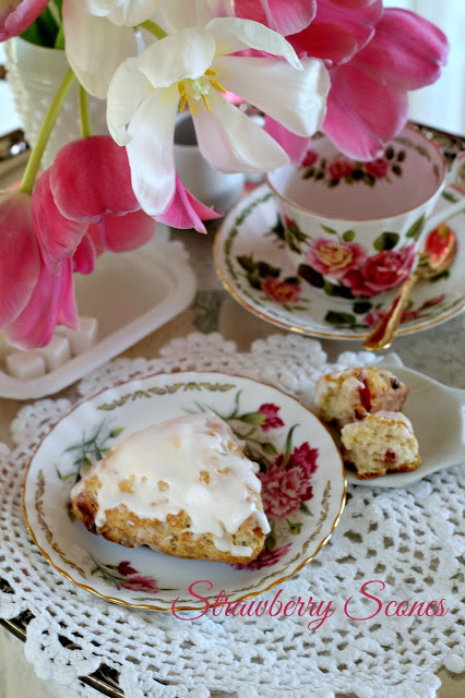 Breakfast, teatime, snack time, anytime, scones just hit the spot. These strawberry scones are made with dried strawberries but can be made with other dried fruit. They have a delicate strawberry flavor and are glazed to add additional sweetness.