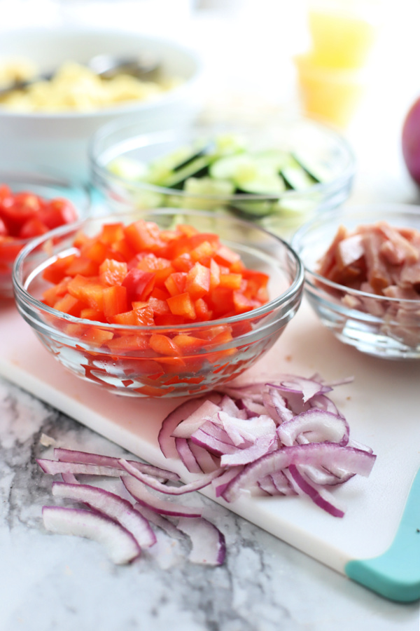 fresh vegetables for Hawaiian pasta salad