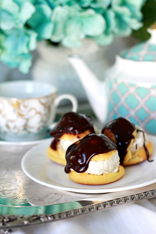 Profiteroles, or cream puffs, look elegant but are easy to make. Filled with pastry cream or ice cream, profiteroles can be eaten plain, dusted with confectioners' sugar or covered with a wonderful chocolate sauce or ganache for a delicious dessert.