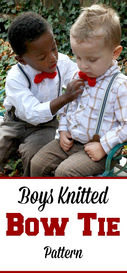 Little boys look adorable dressed up with suspenders and red bow ties. You can make the bow ties quickly with this easy knitted bow tie pattern. Sweet for any occasion.