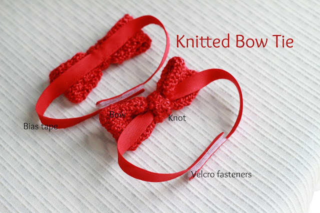 Little boys look adorable dressed up with suspenders and red bow ties. You can make them quickly with this easy knitted bow tie pattern. Sweet for any occasion. 