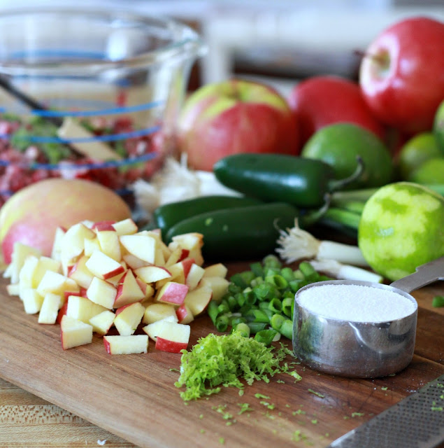 Cranberry Apple & Jalapeno Salsa is colorful, fresh and incredibly good! A festive appetizer that your guests won't be able to stop eating. 