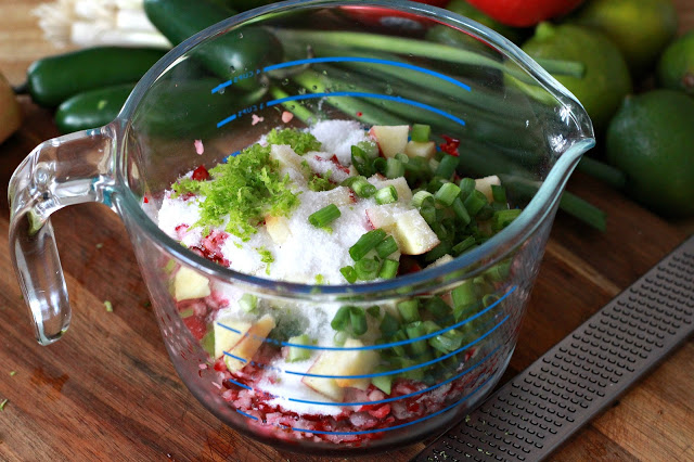 Cranberry Apple & Jalapeno Salsa is colorful, fresh and incredibly good! A festive appetizer that your guests won't be able to stop eating. 