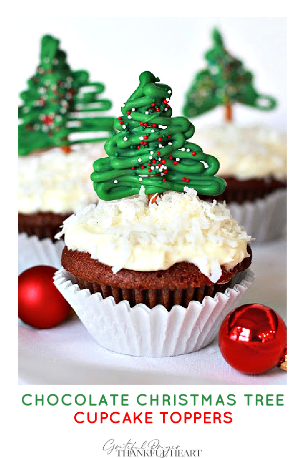 Make holiday dessert look fun and festive with easy-to-make chocolate Christmas tree toppers. Just pipe melted chocolate onto pretzel sticks. Quick and easy recipe how-to.