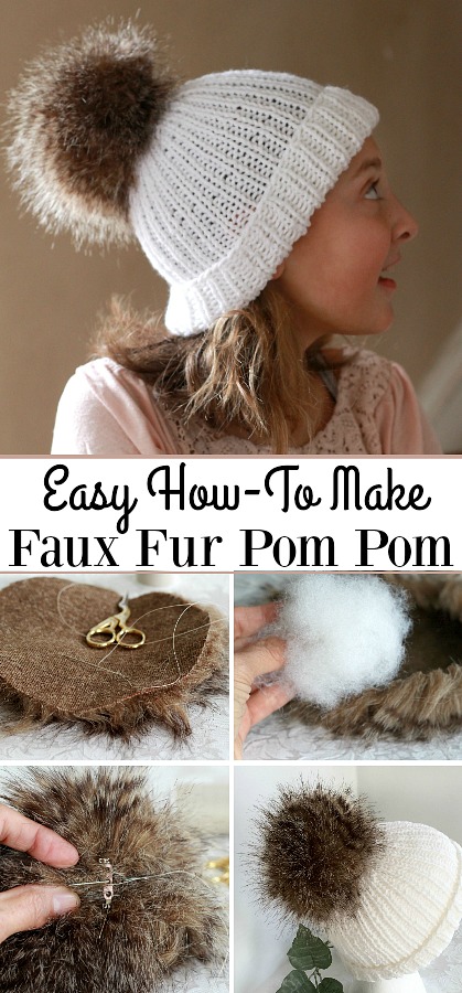 Make your own faux fur pom poms for hats and crafts easily and inexpensively. Check out this tutorial, How-to Faux Fur Pom Pom on Knitted Toque with link to easy knitted hat pattern.