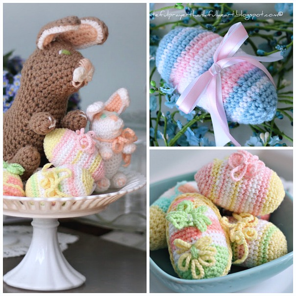 Sweet crochet Easter eggs are easy to make and lovely holiday decorations. Collection of FREE patterns, some vintage, to fill a basket with keepsakes to enjoy for generations. Tutorials include a chocolate diorama egg, an egg that opens for filling and then tied closed. 