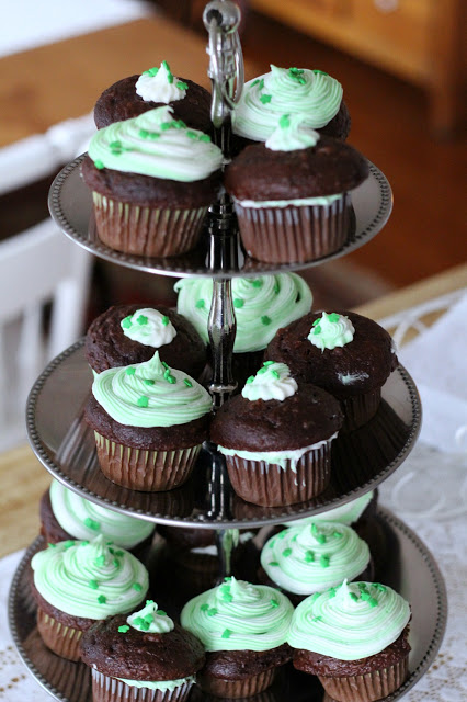 It is not too late to make a quick dessert for St. Patrick's Day. Grab your favorite packaged cake mix and bake a batch of Minty Cream Cheese Frosted Cupcakes. While they are cooling mix up some really yummy frosting tinted green with a hint of mint. A few sprinkles and Voilà!