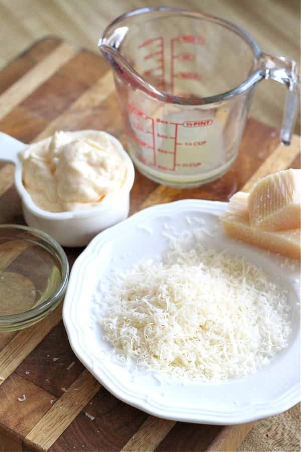 Parmesan cheese for Pasta Pesto and Peas