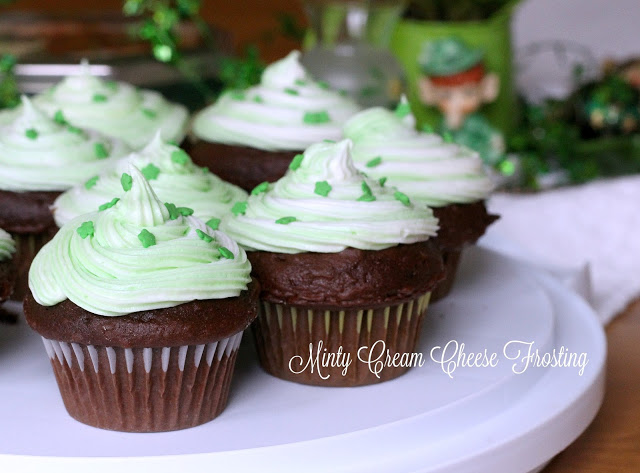 It is not too late to make a quick dessert for St. Patrick's Day. Grab your favorite packaged cake mix and bake a batch of Minty Cream Cheese Frosted Cupcakes. While they are cooling mix up some really yummy frosting tinted green with a hint of mint. A few sprinkles and Voilà!