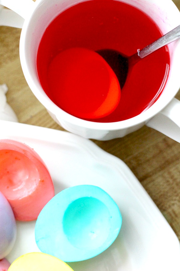 Pastel colored deviled eggs are almost too pretty to eat. The egg whites are dyed and then filled with the yolk mixture. A favorite Easter brunch dish or served as an appetizer with dinner.