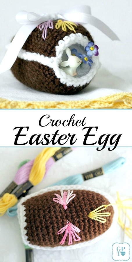 Sweet crochet Easter eggs are easy to make and lovely holiday decorations. Collection of FREE patterns, some vintage, to fill a basket with keepsakes to enjoy for generations. Tutorials include a chocolate diorama egg, an egg that opens for filling and then tied closed. 