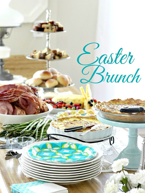 A lovely Easter brunch menu includes baked ham with pineapple glaze, quiche Lorraine, roasted asparagus, deviled eggs, fruit, assorted breads and dessert. Easter is often a time of family gatherings, sunrise church services, fancy clothes and colorfully dyed eggs and a special meal.