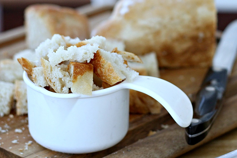 Homemade croutons to top salad with Buttermilk Ranch Dressing.