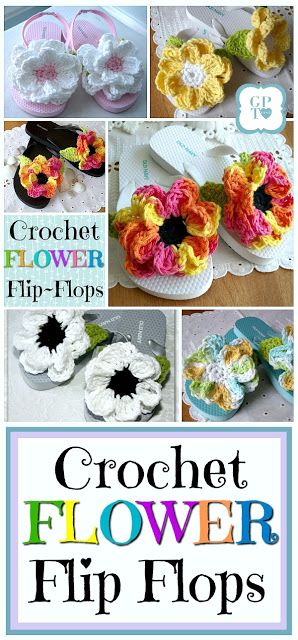 Dress up inexpensive flip flops with easy to make crochet flowers for summer fun. How-to instructions for attaching and flowers pattern.