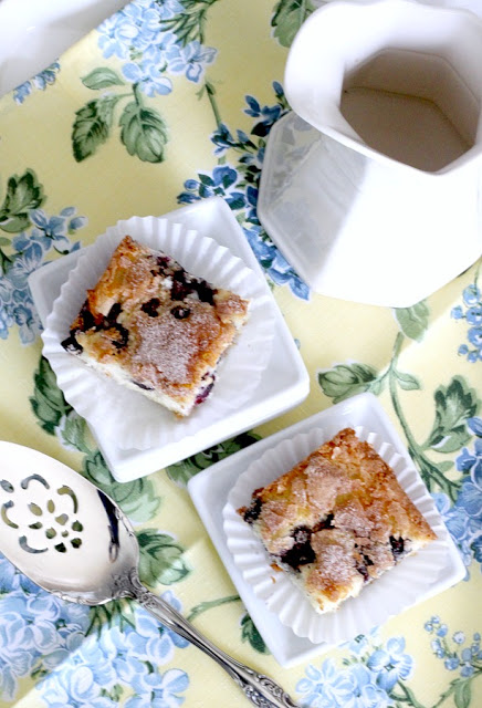 Easy recipe for Blueberry Boy Bait. Tender crumb texture cake loaded with berries and a lightly crunchy cinnamon sugar topping. Classic, vintage recipe.