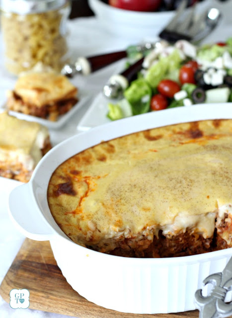 Easy recipe for classic Pastitsio Greek Casserole, a pasta dish that contains ground beef and béchamel sauce. 