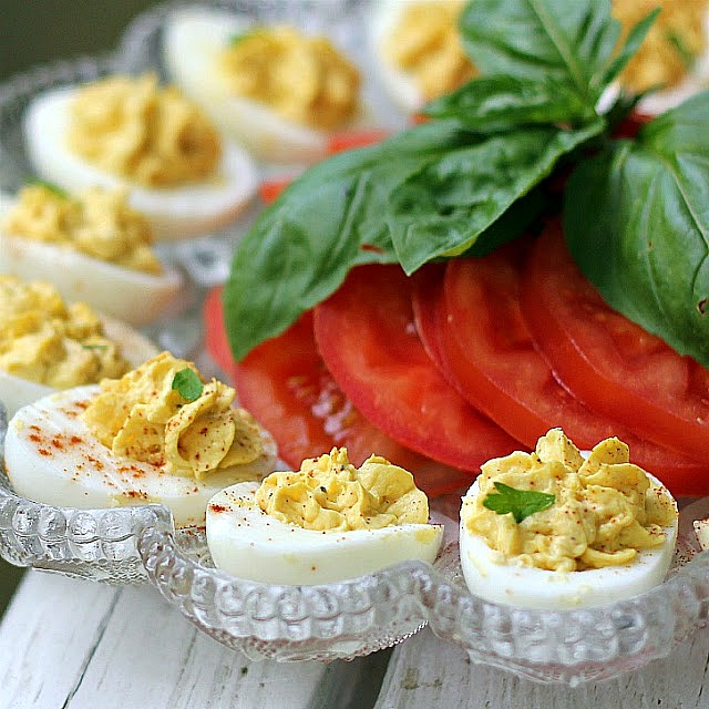 Picnicking, Cooking-out & CELEBRATING! Collection of favorite July 4th Foods including macaroni & potato salad, baked beans, deviled eggs & apple pie.