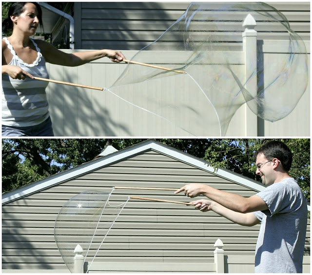 How-to DIY instructions for making a fun summer activity for grandchildren and kids of all ages. GIANT bubbles too big to believe