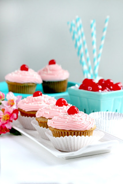 Vanilla Cupcakes with Cherry Buttercream Frosting: Easy recipe for vanilla cupcakes with cherry buttercream frosting. A delicious and fun recipe to make with kids.