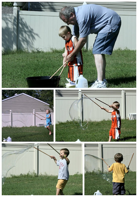 How-to DIY instructions for making a fun summer activity for grandchildren and kids of all ages. GIANT bubbles too big to believe