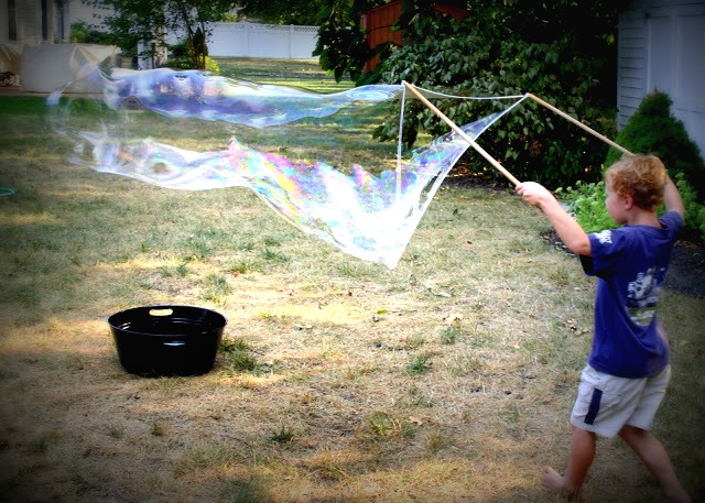 How-to DIY instructions for making a fun summer activity for grandchildren and kids of all ages. GIANT bubbles too big to believe