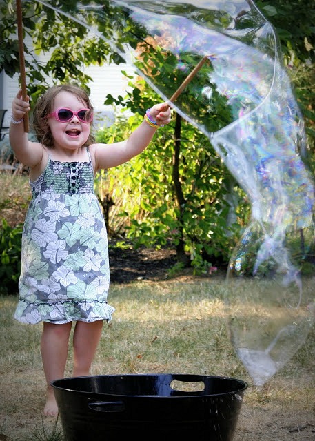 How-to DIY instructions for making a fun summer activity for grandchildren and kids of all ages. GIANT bubbles too big to believe