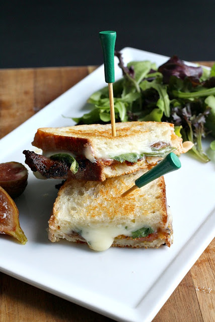 Take grilled cheese to another level with the addition of bacon, figs and greens. Great flavor combines with melt-y cheese and grilled to golden perfection.