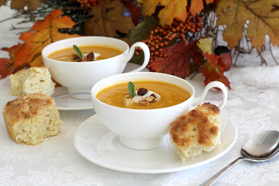 Easy recipe for Butternut squash soup. The warm flavors of autumn are echoed in this golden-orange, thick and slightly sweet bowl of soup.