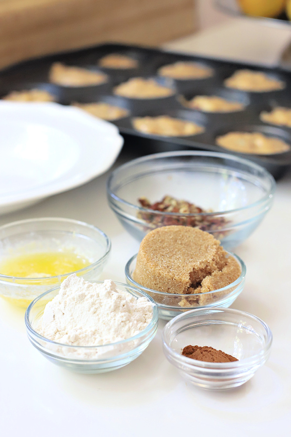 Ingredients for pear, banana and walnut muffins.