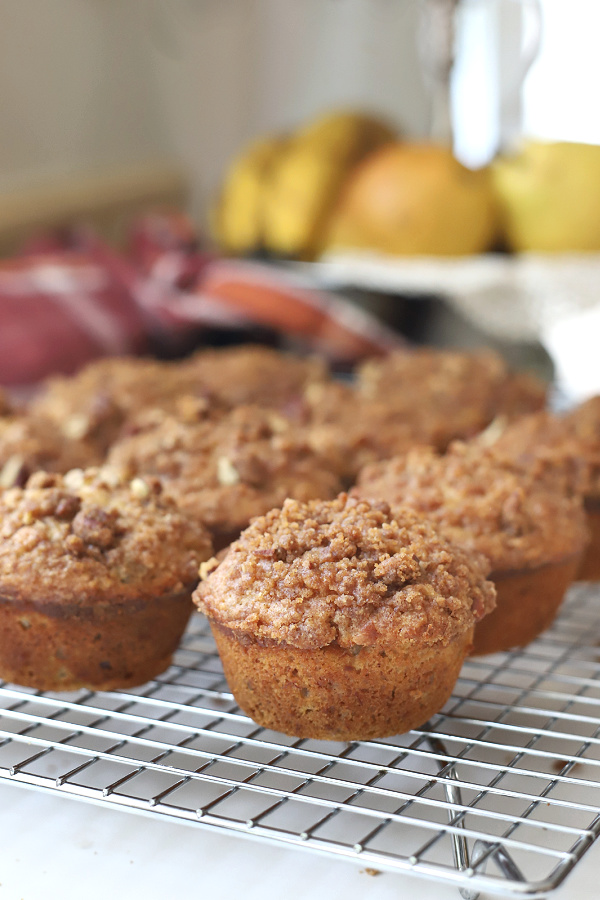 Yummy pear, banana and walnut muffins.