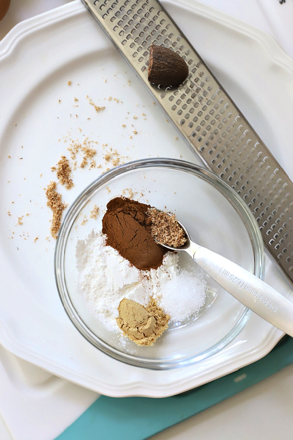 Warm spices for pear banana and walnut muffins