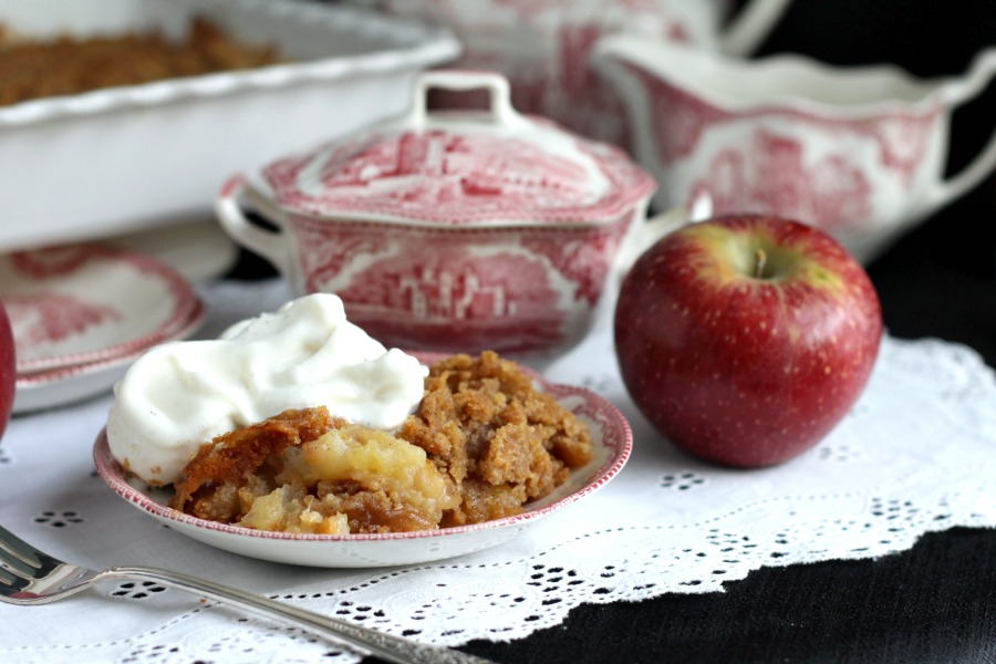 Classic apple crisp is so easy and delicious! A crumb topping of brown sugar and cinnamon over tender apples. Serve warm with a scoop of vanilla ice cream. 