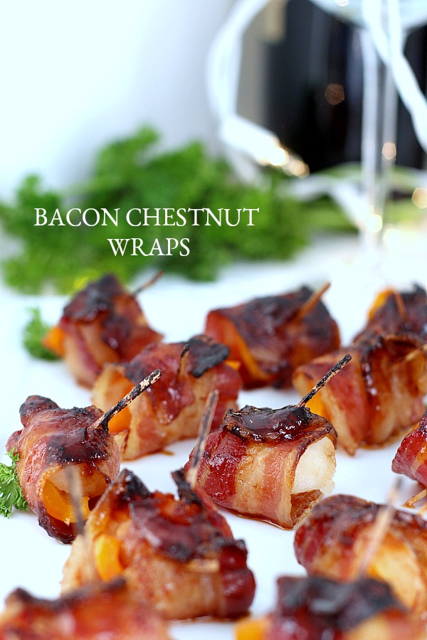 Bacon chestnut wraps are easy to make appetizers and a favorite for holiday parties, super bowl fun and entertaining. Amazing combo of crunchy, salty bacon and a hint of sweetness make them irresistible.