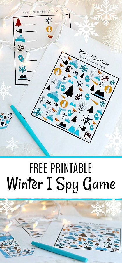 Winter I spy FREE printable is a great activity for kids stuck inside on those cold wintry days and they are feeling bored. Print it out, grab a pen and cozy up with hot chocolate. More inside activity suggestions as well.