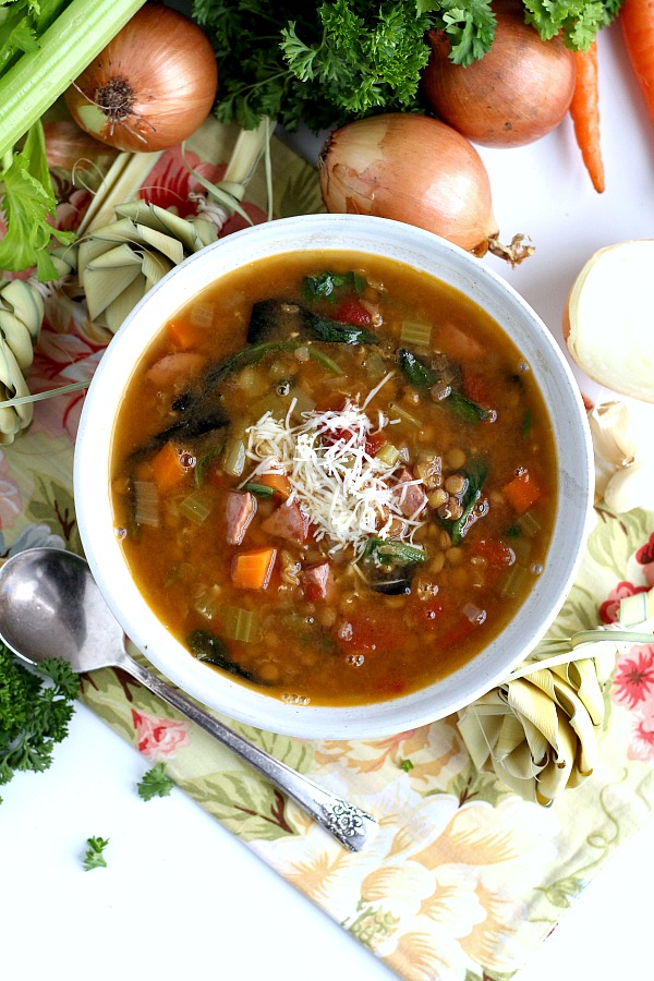 Make a pot of hearty Charleston Lowcountry Lentil Soup. This southern recipe is easy and full of carrots, celery, onion, tomatoes and of course, lentils. Inspired by a visit to Charleston, South Carolina.