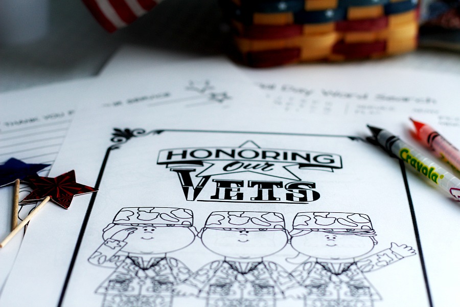 Honoring our Veterans with free Memorial Day printables for Kids. Fun coloring page, a patriotic word search and a page to write a letter of thanks to encourage someone you know that served in the military. Set out some markers and crayons and let the kids celebrate this holiday creatively.