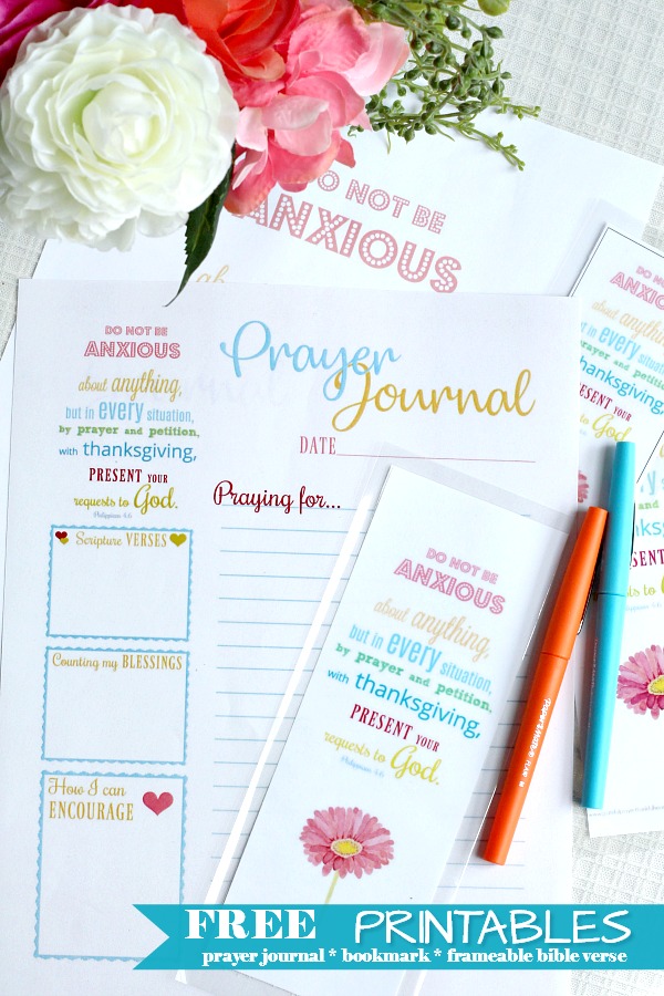 Use this cheerful Prayer Journal Printable as your diary with prompts for Scripture verses, counting blessings, ways to encourage and prayers. Keep in a notebook or bible.