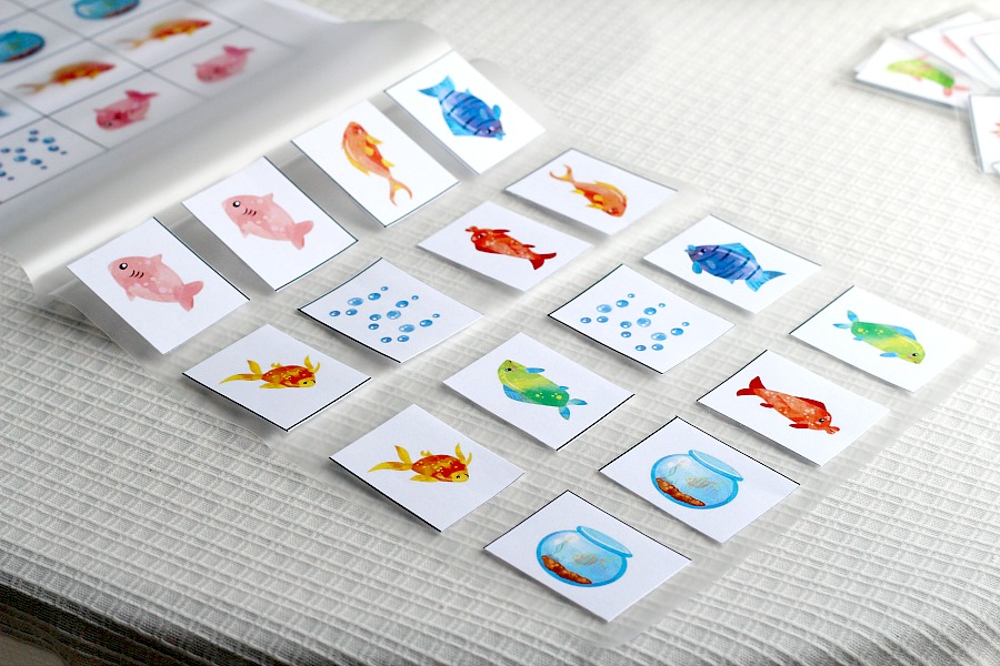 Cute and colorful, Something Fishy matching memory game, provides hours of fun for kids. Easy to laminate at home for durability.