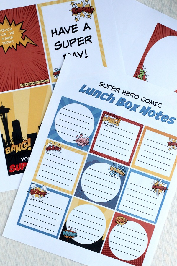 While thinking of school supplies, new clothes and shoes, take a moment to download and print these FREE comic hero lunch box notes and cards for your super child. Let them know you are thinking of them while sending words of encouragement. 